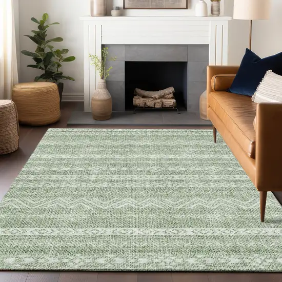 Artichoke Green And Ivory Southwestern Washable Area Rug With UV Protection Photo 6