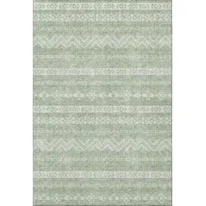 Photo of Artichoke Green And Ivory Southwestern Washable Area Rug With UV Protection