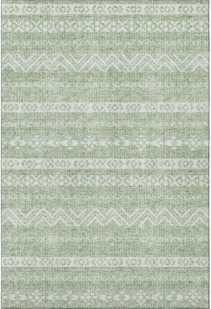 Artichoke Green And Ivory Southwestern Washable Area Rug With UV Protection Photo 3