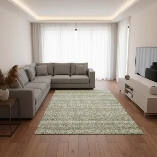 Artichoke Green And Ivory Southwestern Washable Area Rug With UV Protection Photo 2