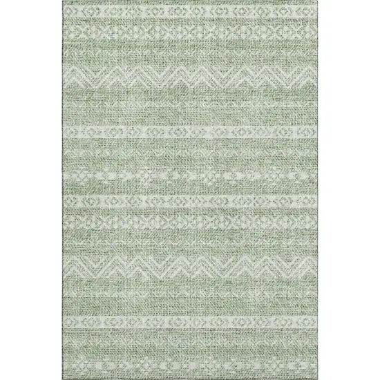 Artichoke Green And Ivory Southwestern Washable Area Rug With UV Protection Photo 1