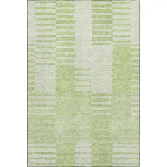 Artichoke Green And Ivory Striped Washable Area Rug With UV Protection Photo 1