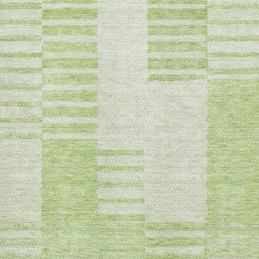 Artichoke Green And Ivory Striped Washable Area Rug With UV Protection Photo 2