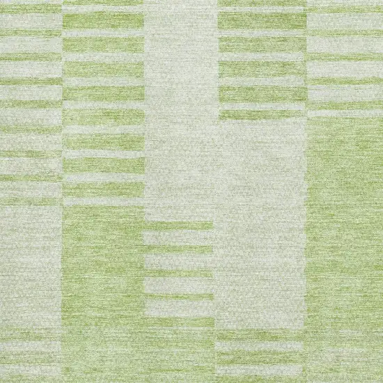 Artichoke Green And Ivory Striped Washable Area Rug With UV Protection Photo 2