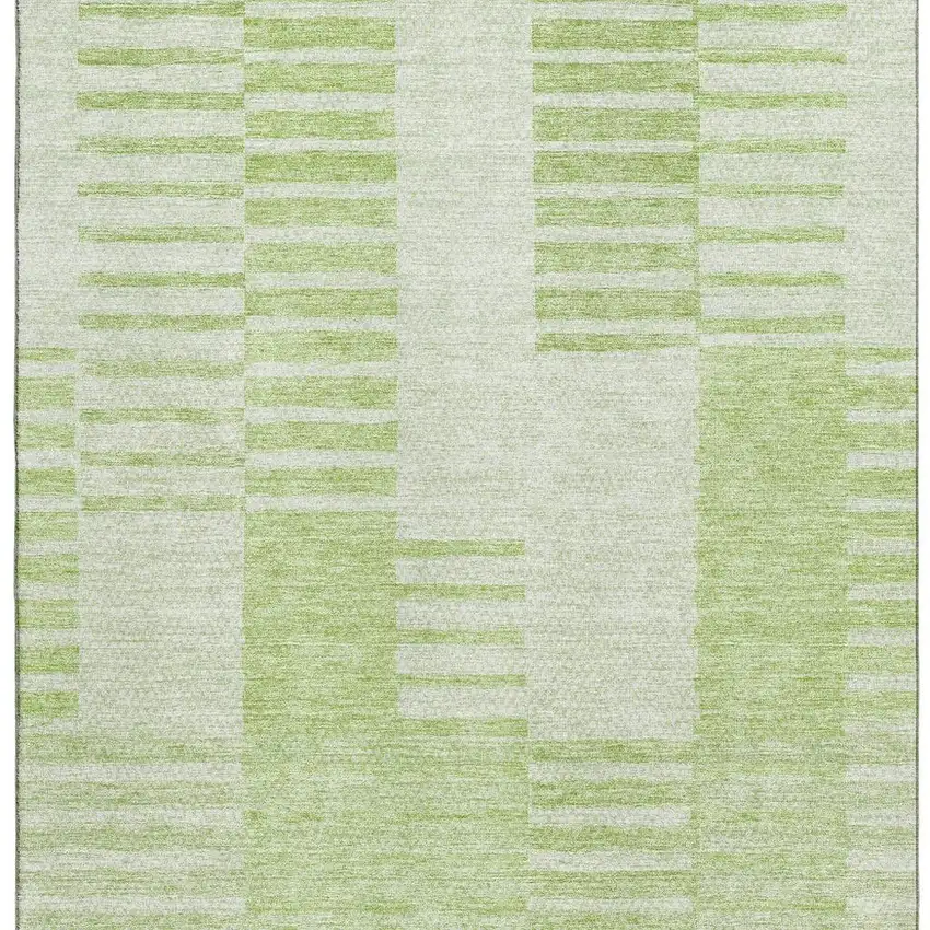 Artichoke Green And Ivory Striped Washable Area Rug With UV Protection Photo 2