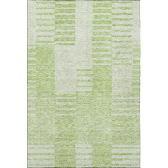 Artichoke Green And Ivory Striped Washable Area Rug With UV Protection Photo 3