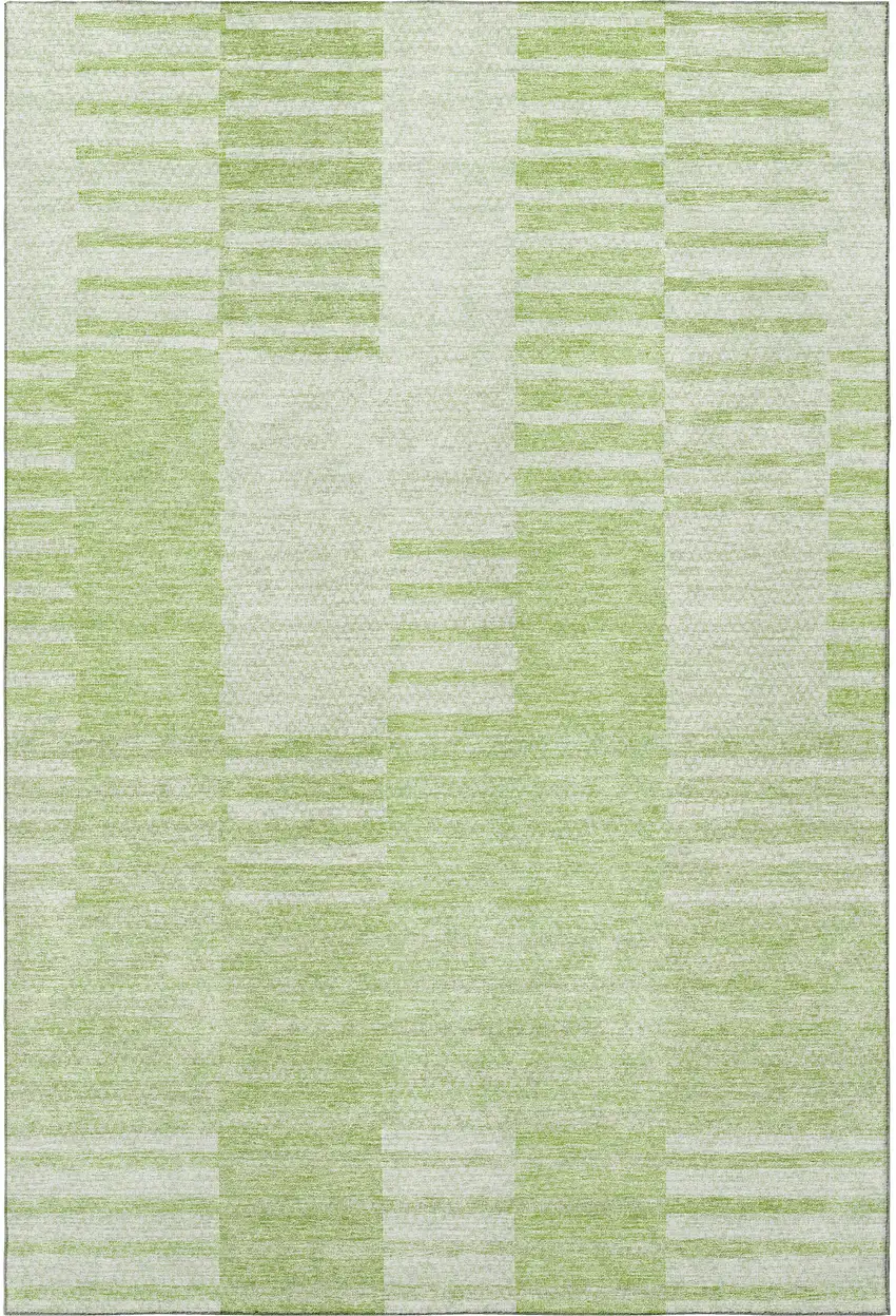 Artichoke Green And Ivory Striped Washable Area Rug With UV Protection Photo 3