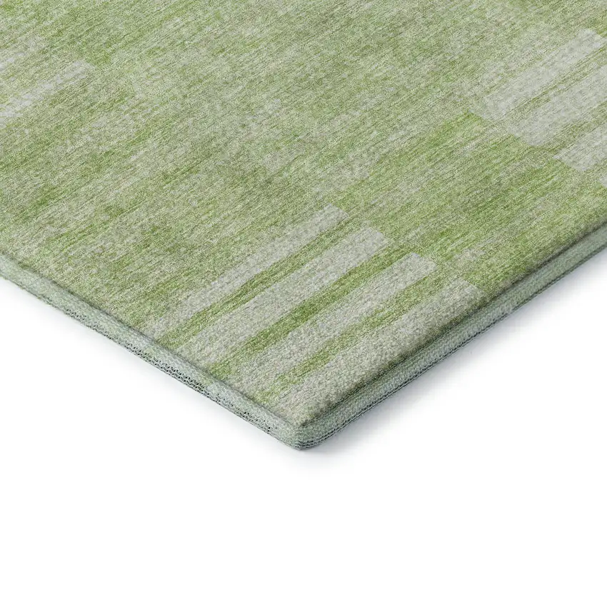 Artichoke Green And Ivory Striped Washable Area Rug With UV Protection Photo 7