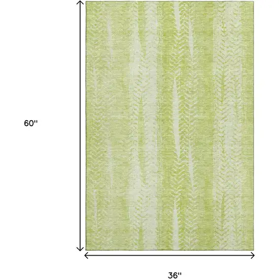 Artichoke Green And Ivory Striped Washable Area Rug With UV Protection Photo 3