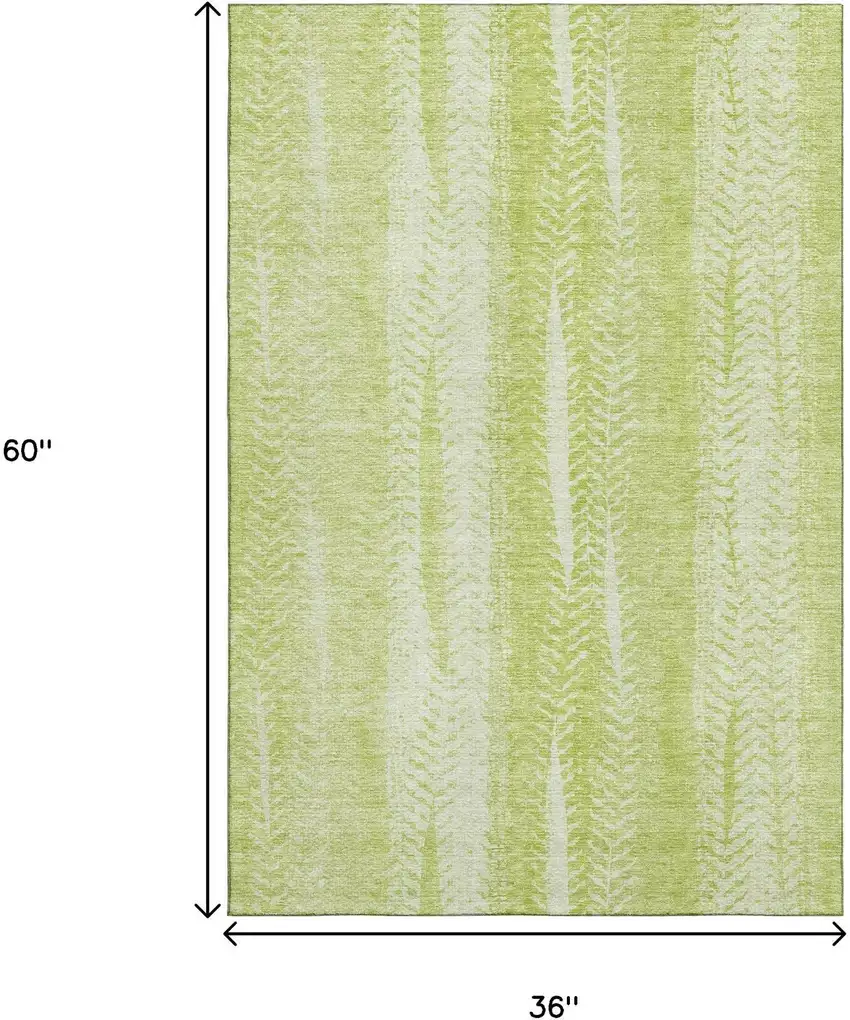 Artichoke Green And Ivory Striped Washable Area Rug With UV Protection Photo 3