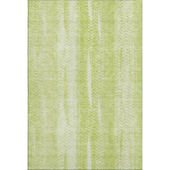 Artichoke Green And Ivory Striped Washable Area Rug With UV Protection Photo 1