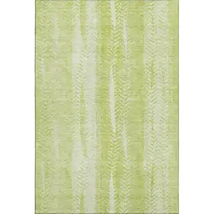 Photo of Artichoke Green And Ivory Striped Washable Area Rug With UV Protection