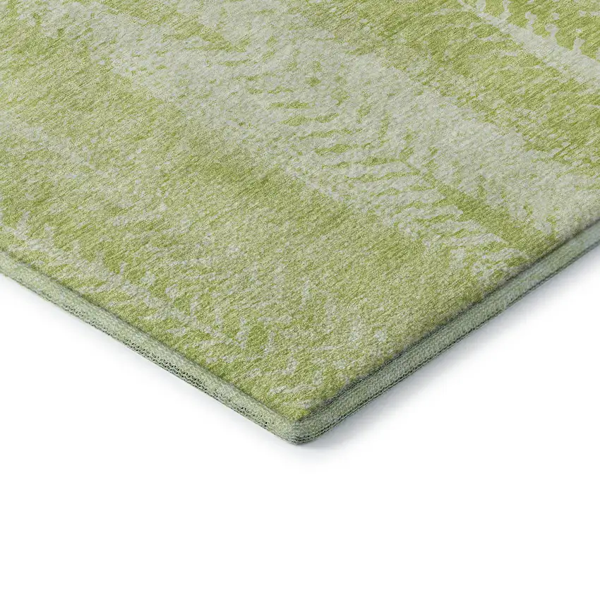 Artichoke Green And Ivory Striped Washable Area Rug With UV Protection Photo 7
