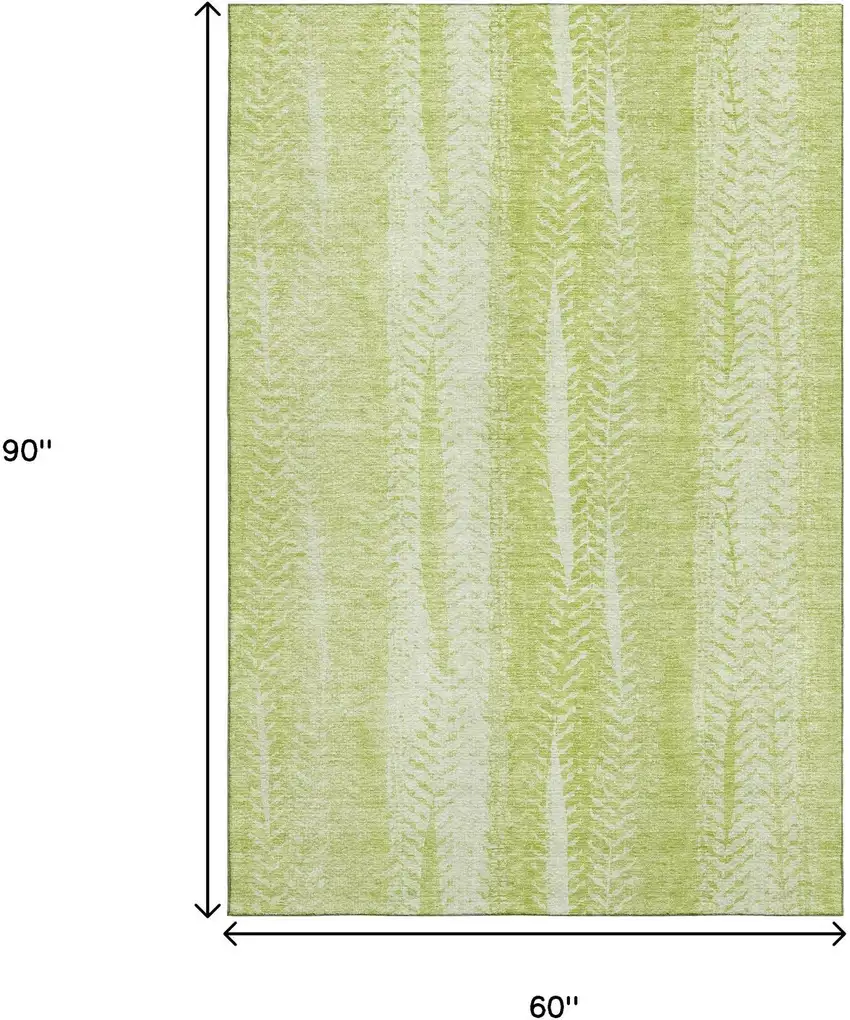 Artichoke Green And Ivory Striped Washable Area Rug With UV Protection Photo 3