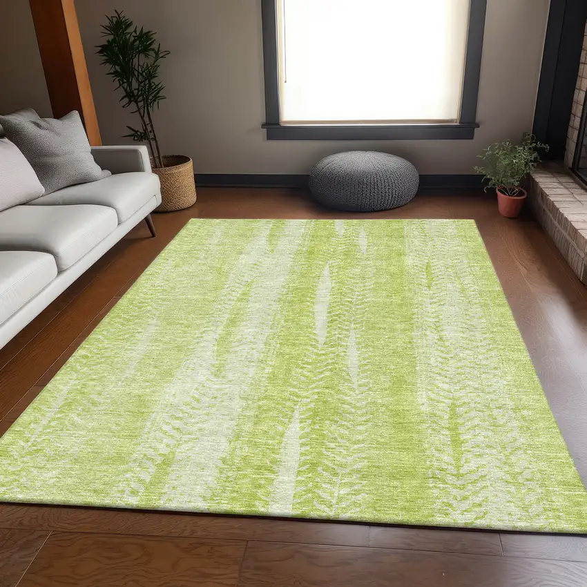 Artichoke Green And Ivory Striped Washable Area Rug With UV Protection Photo 4
