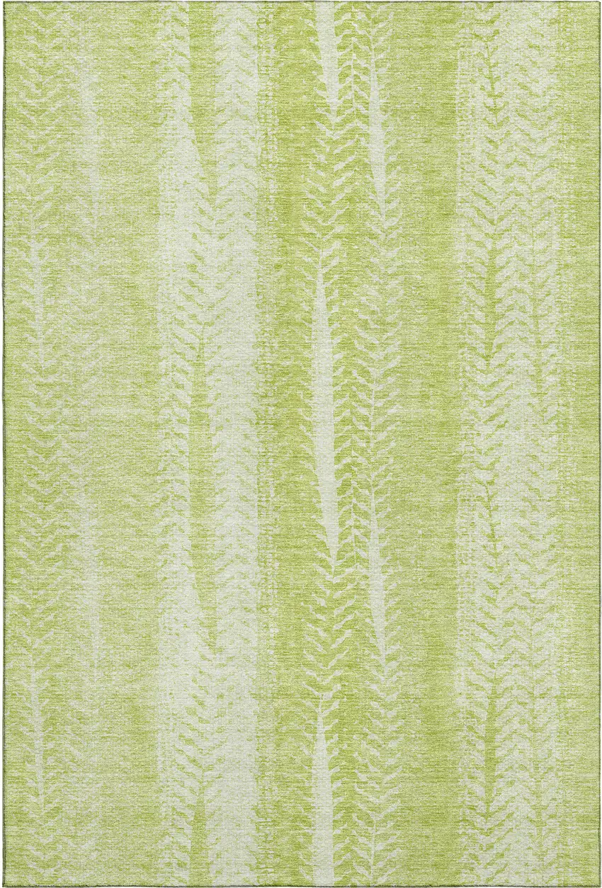Artichoke Green And Ivory Striped Washable Area Rug With UV Protection Photo 2