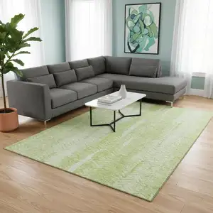 Photo of Artichoke Green And Ivory Striped Washable Area Rug With UV Protection