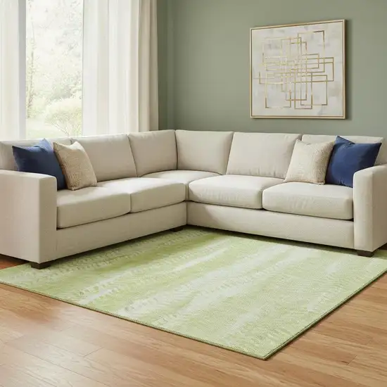 Artichoke Green And Ivory Striped Washable Area Rug With UV Protection Photo 1