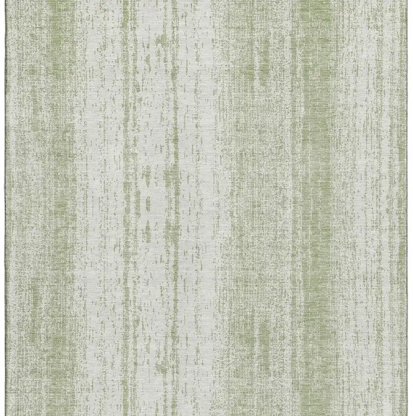 Artichoke Green And Ivory Striped Washable Area Rug With UV Protection Photo 4
