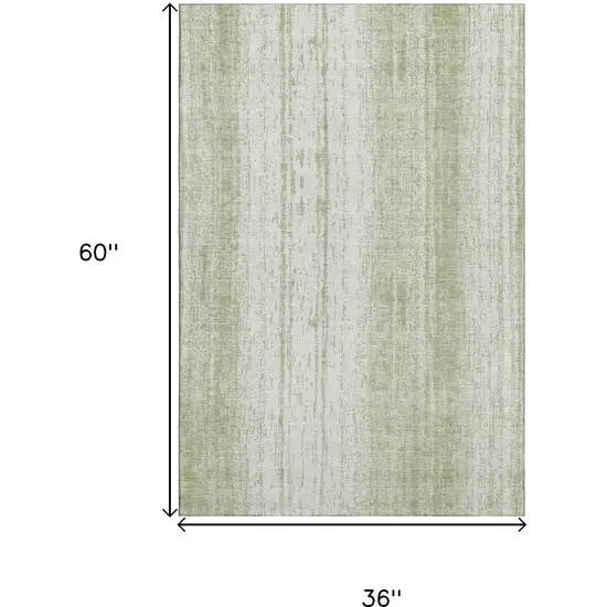 Artichoke Green And Ivory Striped Washable Area Rug With UV Protection Photo 3