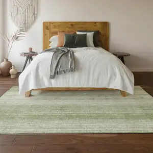 Photo of Artichoke Green And Ivory Striped Washable Area Rug With UV Protection