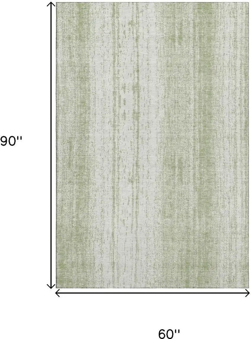 Artichoke Green And Ivory Striped Washable Area Rug With UV Protection Photo 3