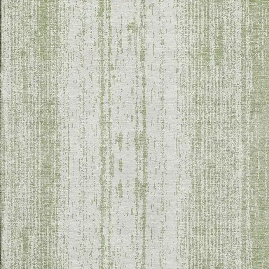 Artichoke Green And Ivory Striped Washable Area Rug With UV Protection Photo 4