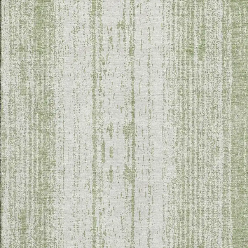 Artichoke Green And Ivory Striped Washable Area Rug With UV Protection Photo 4