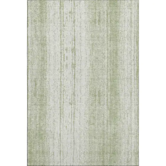 Artichoke Green And Ivory Striped Washable Area Rug With UV Protection Photo 3