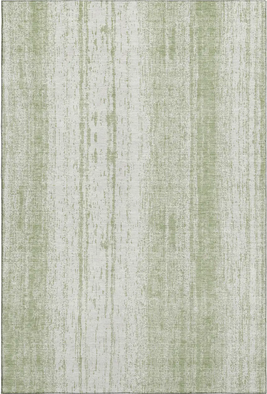 Artichoke Green And Ivory Striped Washable Area Rug With UV Protection Photo 3