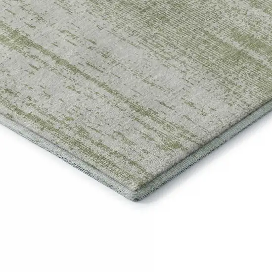 Artichoke Green And Ivory Striped Washable Area Rug With UV Protection Photo 5