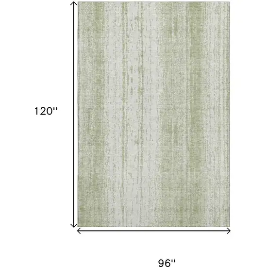Artichoke Green And Ivory Striped Washable Area Rug With UV Protection Photo 3