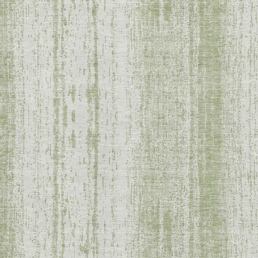 Artichoke Green And Ivory Striped Washable Area Rug With UV Protection Photo 4