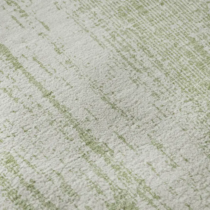 Artichoke Green And Ivory Striped Washable Area Rug With UV Protection Photo 7