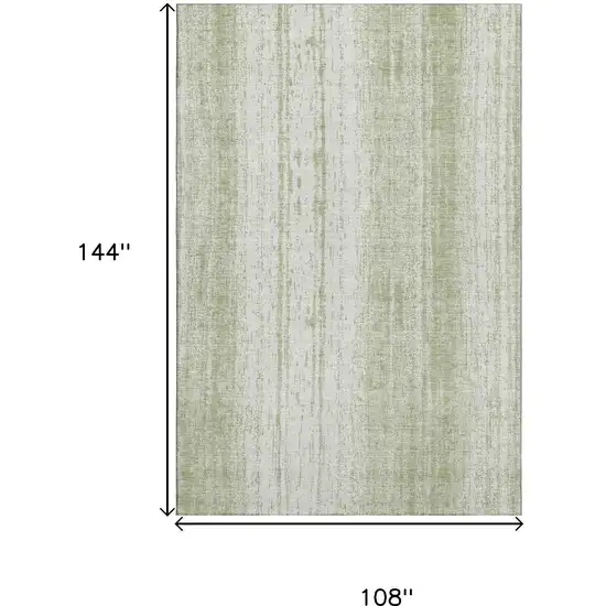 Artichoke Green And Ivory Striped Washable Area Rug With UV Protection Photo 3