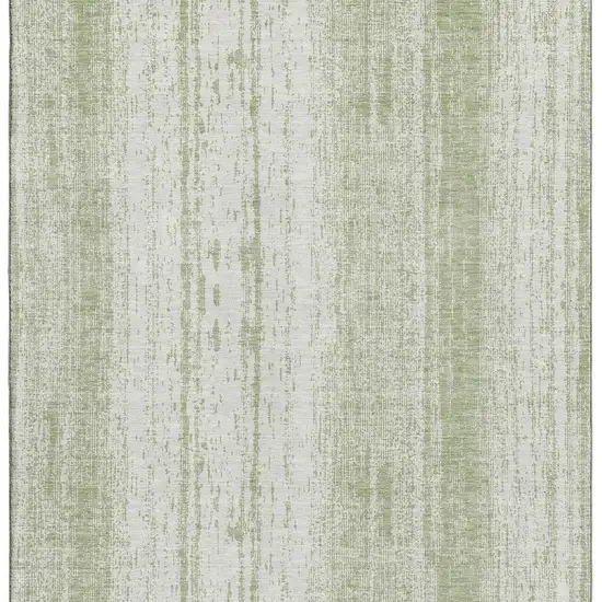Artichoke Green And Ivory Striped Washable Area Rug With UV Protection Photo 5