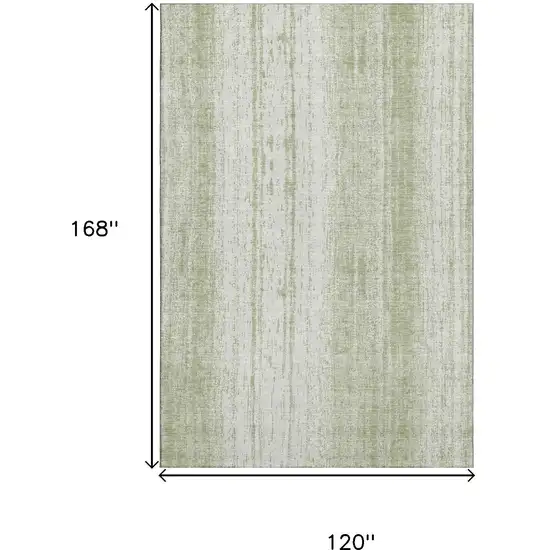 Artichoke Green And Ivory Striped Washable Area Rug With UV Protection Photo 3