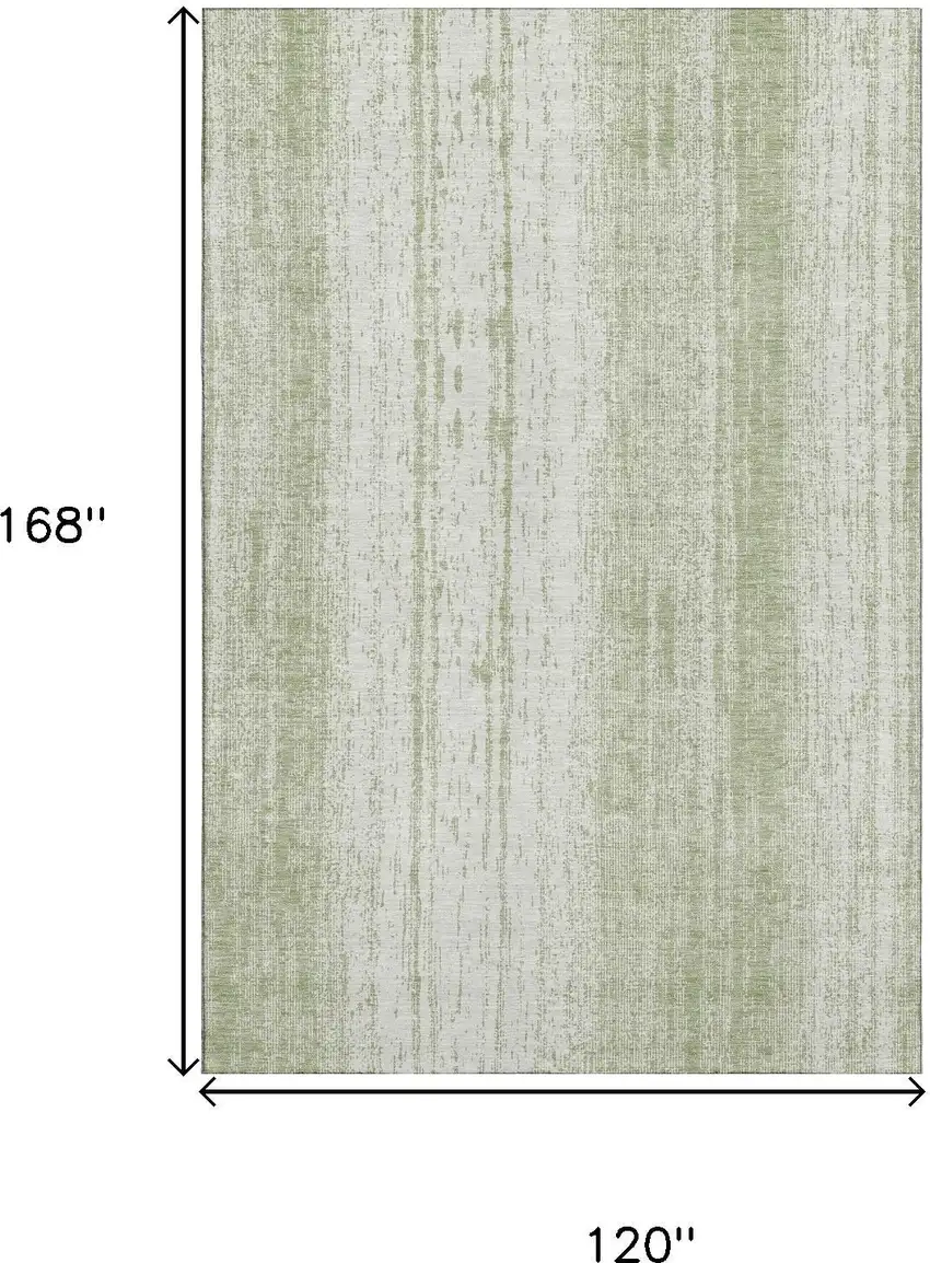 Artichoke Green And Ivory Striped Washable Area Rug With UV Protection Photo 3