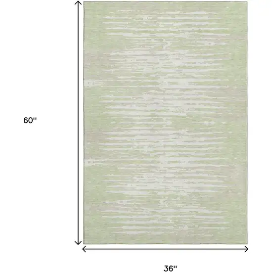 Artichoke Green And Ivory Striped Washable Area Rug With UV Protection Photo 3