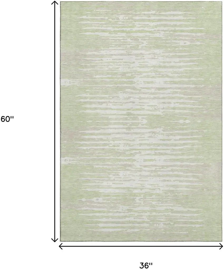 Artichoke Green And Ivory Striped Washable Area Rug With UV Protection Photo 3