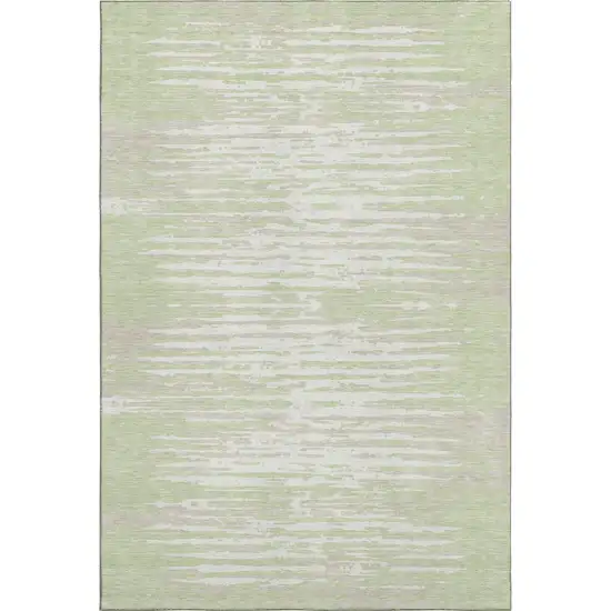 Artichoke Green And Ivory Striped Washable Area Rug With UV Protection Photo 1