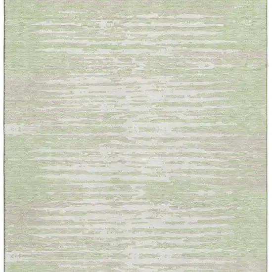 Artichoke Green And Ivory Striped Washable Area Rug With UV Protection Photo 4