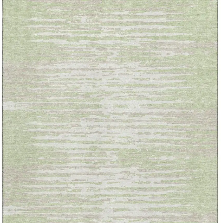 Artichoke Green And Ivory Striped Washable Area Rug With UV Protection Photo 4