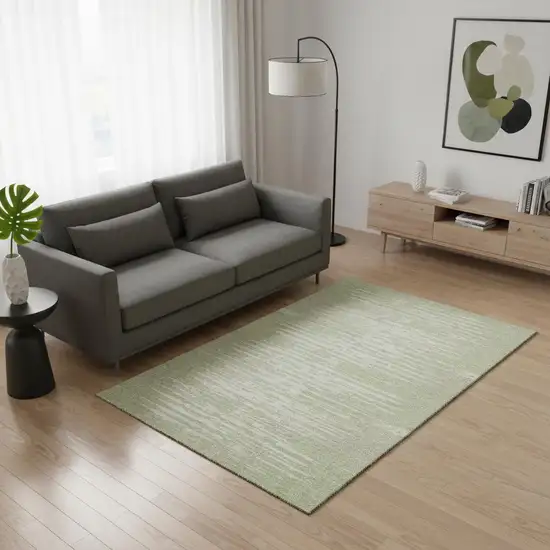 Artichoke Green And Ivory Striped Washable Area Rug With UV Protection Photo 2