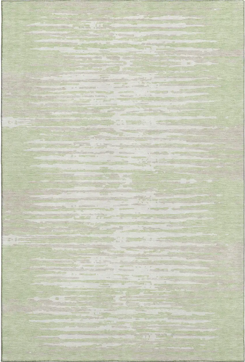 Artichoke Green And Ivory Striped Washable Area Rug With UV Protection Photo 1