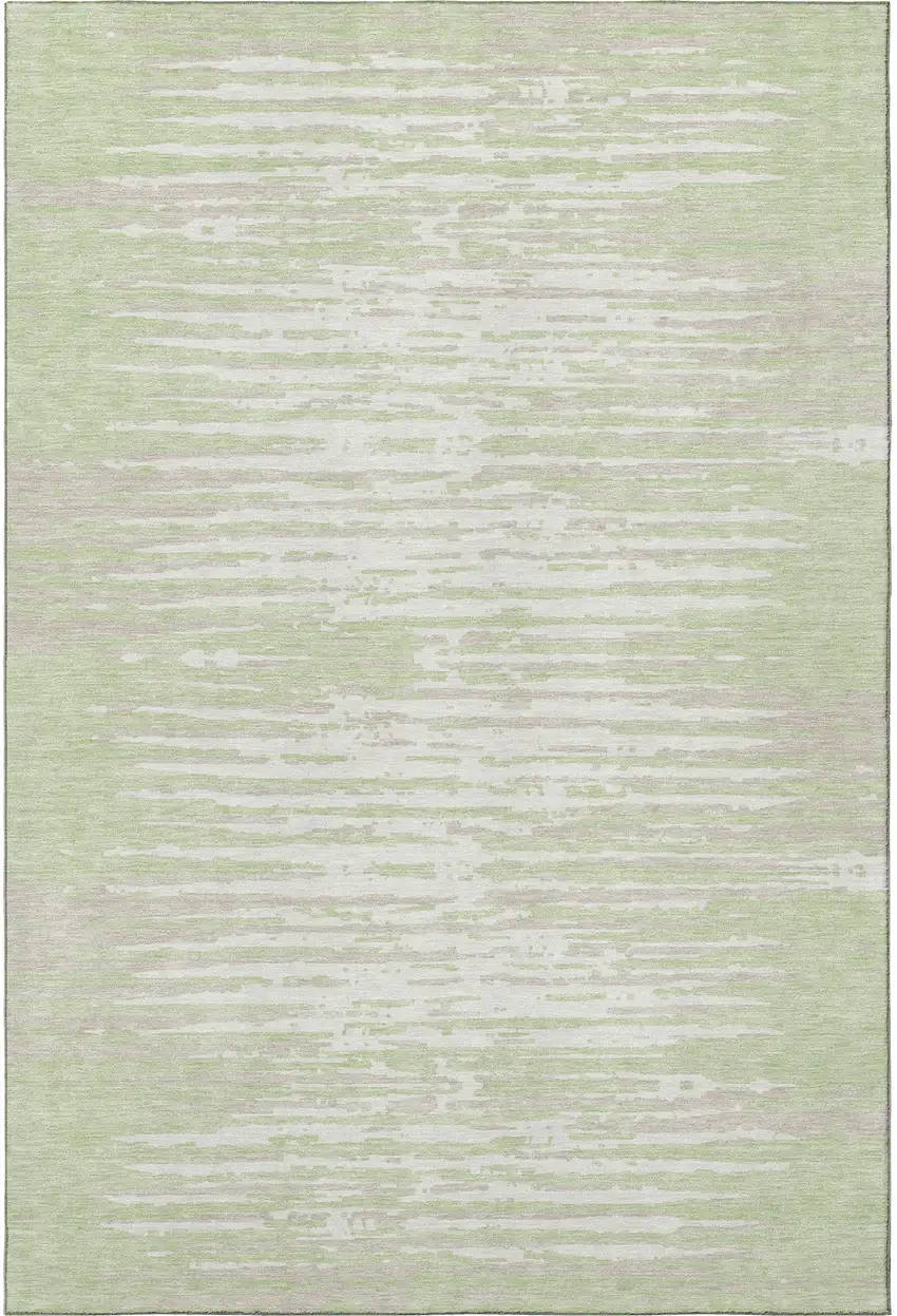 Artichoke Green And Ivory Striped Washable Area Rug With UV Protection Photo 4
