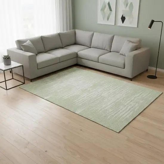 Artichoke Green And Ivory Striped Washable Area Rug With UV Protection Photo 2