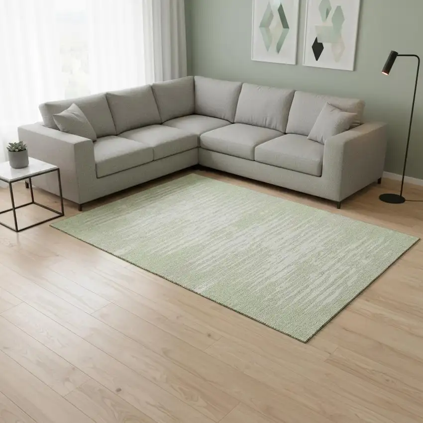 Artichoke Green And Ivory Striped Washable Area Rug With UV Protection Photo 2