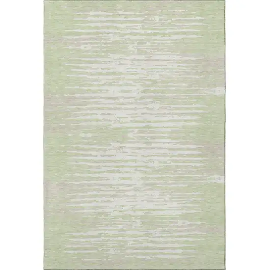 Artichoke Green And Ivory Striped Washable Area Rug With UV Protection Photo 4