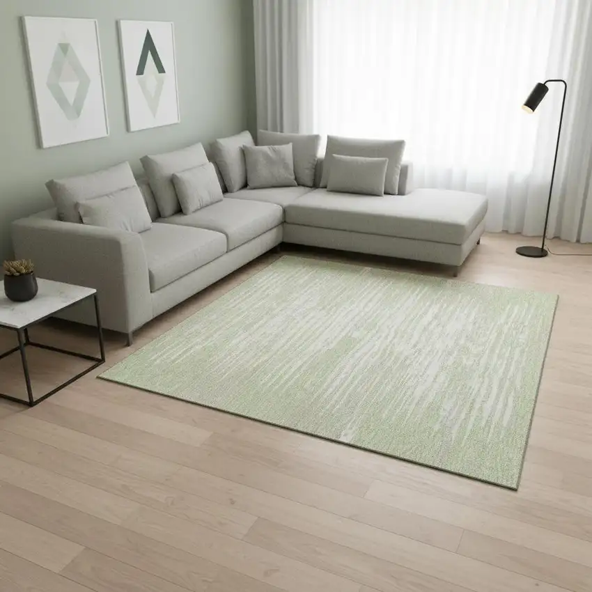 Artichoke Green And Ivory Striped Washable Area Rug With UV Protection Photo 2